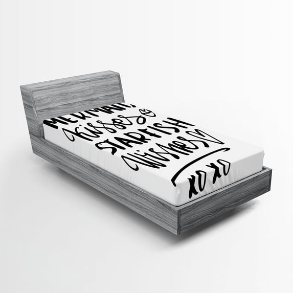 Ambesonne Xo Fitted Sheet, Mermaid Kiss Starfish Words, Twin XL Size, Black and White