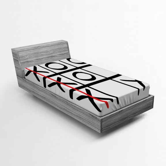 Ambesonne Xo Fitted Sheet, Popular Game Theme Pattern, Twin Size, Vermilion Black White