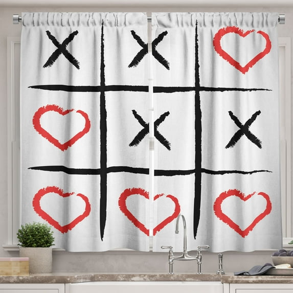 Ambesonne Xo Kitchen Curtains, Humor Love Hobby, 55"x39", Vermilion Pale Grey
