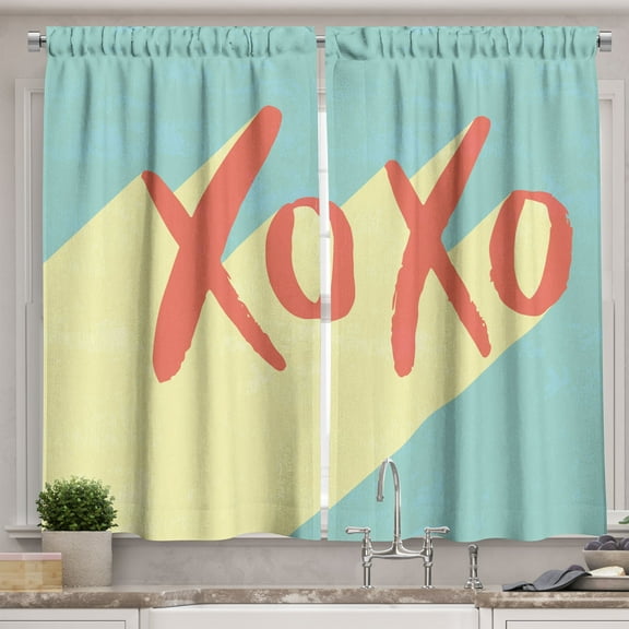 Ambesonne Xo Kitchen Curtains, Pop Art Style Retro Vibrant, 55"x45", Dark Coral Turquoise