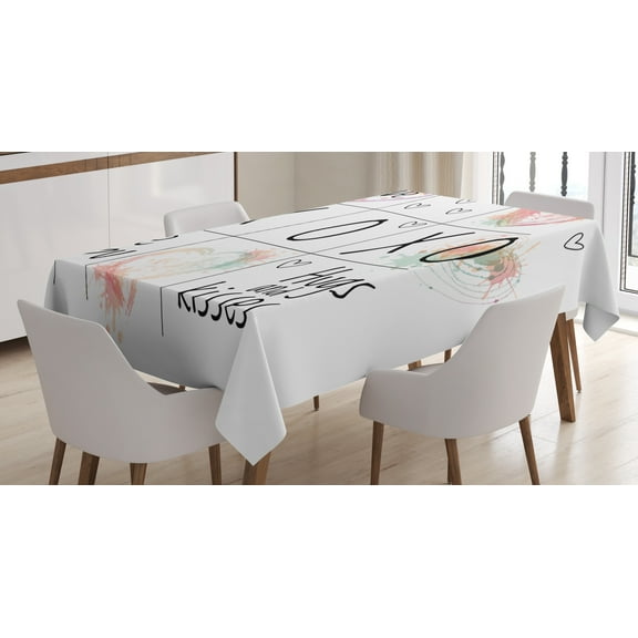Ambesonne Xo Tablecloth Rectangular Table Cover, Heart in Watercolors, 52"x70", Mint Green White