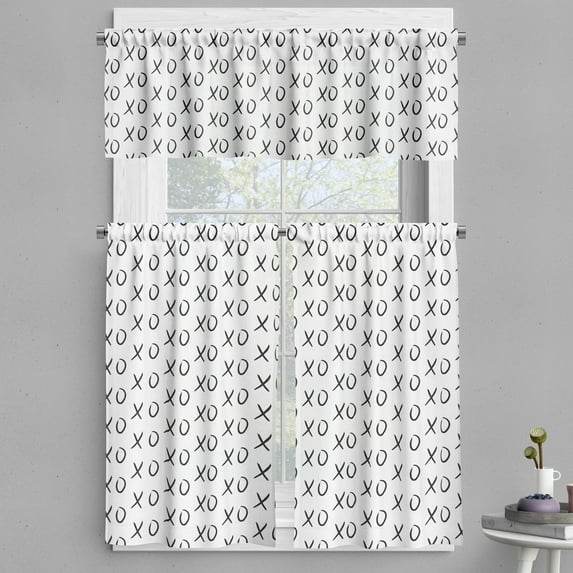Ambesonne Xo Valance & Curtain, Affection Expression Kisses, 55"x36", Black and White