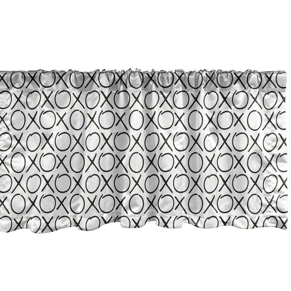 Ambesonne Xo Window Valance, Doodles Monochrome Style, 42" x 12", Black and White