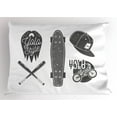 thumbnail image 1 of Ambesonne YOLO Pillow Sham, Baseball Bat Skateboard, 36" X 20", Charcoal Grey and White, 1 of 2