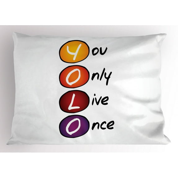 Ambesonne YOLO Pillow Sham, Colorful Circles Acronym, 26" X 20", Multicolor