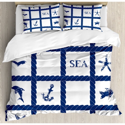 Ambesonne Yacht Rope used as Frame with Starfish Fish and Anchor Image Duvet Cover Set