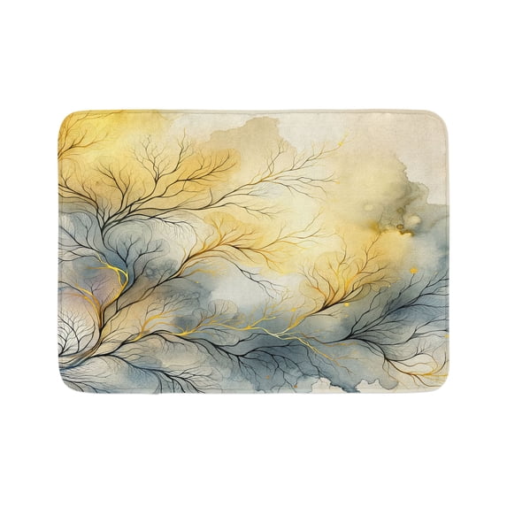 Ambesonne Yellow Bath Mat, Autumnal Melancholy Branches, 30.2" x 20", Khaki Slate Blue Eggshell