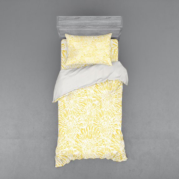 Ambesonne Yellow Bedding Set 3 Pcs, Dandelions Asters Abstract, Twin, Yellow White