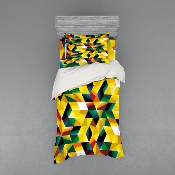Ambesonne Yellow Bedding Set 3 Pcs, Geometric Green, Twin XL, Yellow Dark Green