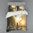 thumbnail image 1 of Ambesonne Yellow Bedding Set 4 Pcs, Utopia Metropolis Urban, Queen, Yellow Peach, 1 of 3