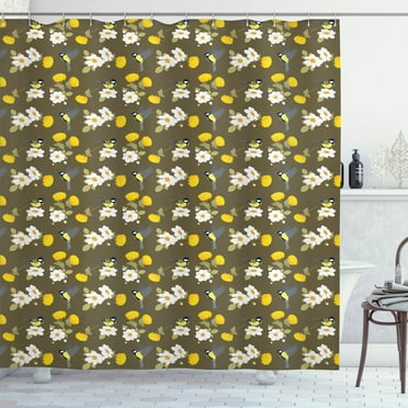 Ambesonne Yellow Bird Shower Curtain, Flowers and Avian, 69"Wx70"L, Fawn and Multicolor