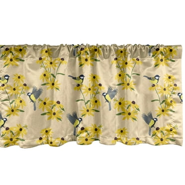 Ambesonne Yellow Bird Window Valance, Avian and Rudbeckia, 54" X 12", Beige and Multicolor
