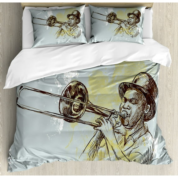 Ambesonne Yellow Black Duvet Cover Set, Rock Roll Party, 2-Calking, Grey Yellow Black