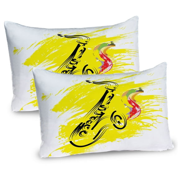 Ambesonne Yellow Black Pillow Sham 2 Pack, Jazz Saxophone, 36"x20", Yellow Black