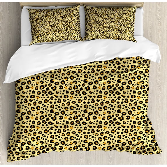 Ambesonne Yellow Brown Duvet Cover Set, Leopard Animal Print, 2-Calking, Pastel Yellow Dark Mauve
