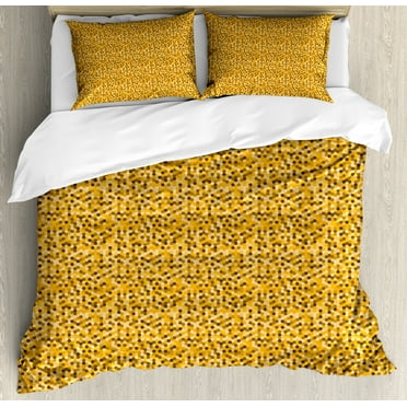 Ambesonne Yellow Brown Duvet Cover Set, Retro Style Hexagons, Calking, Cocoa Brown
