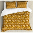 thumbnail image 1 of Ambesonne Yellow Brown Duvet Cover Set, Round Retro Daisies, Queen, Amber Dark Yellow, 1 of 6