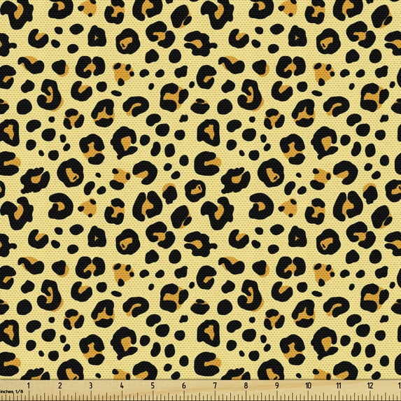 Ambesonne Yellow Brown Fabric by the Yard Upholstery, Leopard Animal Print, 2 Yards, Pastel Yellow Dark Mauve