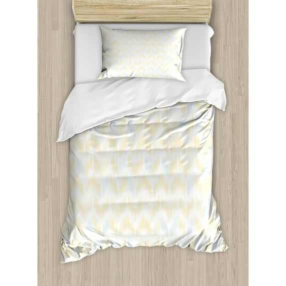 Ambesonne Yellow Chevron Duvet Cover Set, Ikat Style Tile, Twin, Marigold Pale Blue White