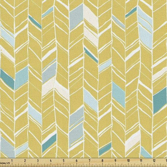 Ambesonne Yellow Chevron Fabric by the Yard Upholstery, Herringbone Art, 3 Yards, Pale Blue Mustard
