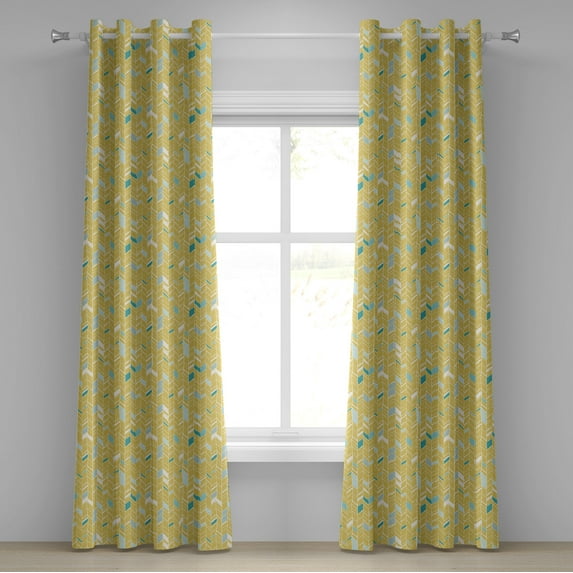 Ambesonne Yellow Chevron Grommet Curtain, Herringbone Art, 50" x 72", Pale Blue Mustard