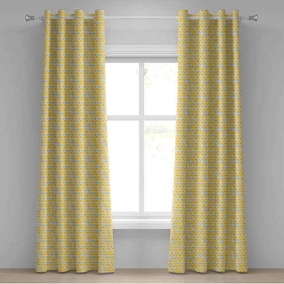 Ambesonne Yellow Chevron Grommet Curtain, Ikat Style Tile, 50" x 120", Marigold Pale Blue White