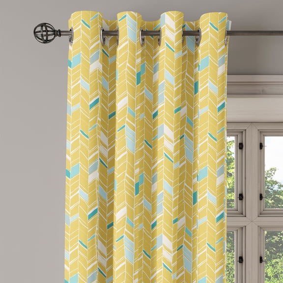 Ambesonne Yellow Chevron Grommet Curtain Single Panel, Herringbone Art, 50"x60", Pale Blue Mustard