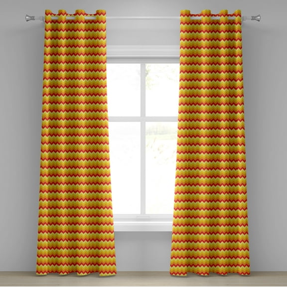 Ambesonne Yellow Chevron Grommet Curtain, Warm Color Arrow, 50" x 96", Red Apricot Marigold
