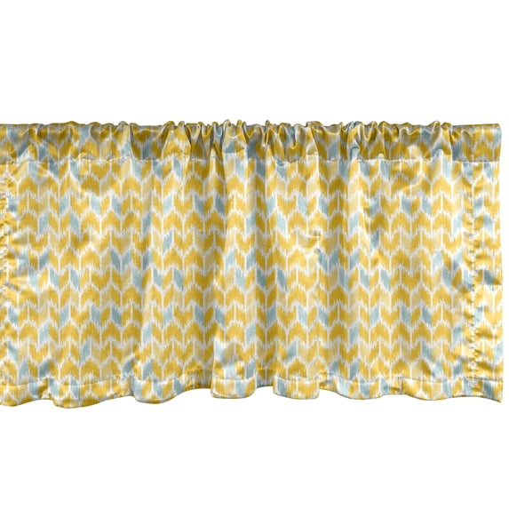 Ambesonne Yellow Chevron Window Valance, Ikat Style Abstract Sketchy Looking Faded Zigzag Motif Tile, Curtain Valance for Kitchen Bedroom Decor with Rod Pocket, 54" X 18", Marigold Pale Blue White