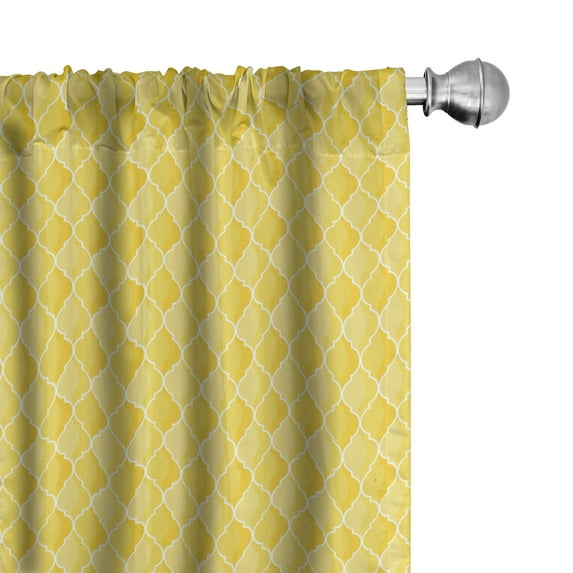 Ambesonne Yellow Curtains, Moroccan Trellis, Pair of 28"x84", Mustard Yellow White