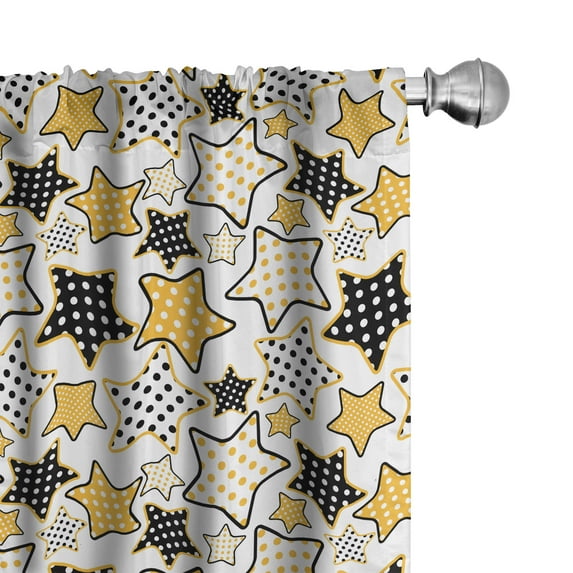 Ambesonne Yellow Curtains, Retro Polka Dotted Stars, Pair of 28"x84", Marigold Black White