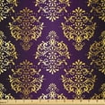 thumbnail image 1 of Ambesonne Yellow Damask Fabric by the Yard Microfiber, Oriental Leaf Dot, 3 Yards, Dark Purple and Yellow, 1 of 4