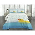 thumbnail image 1 of Ambesonne Yellow Duck Quilted Bedspread Set 3 Pcs, Animal on Water Bubbles, Queen Size, Sky Blue Yellow White, 1 of 5
