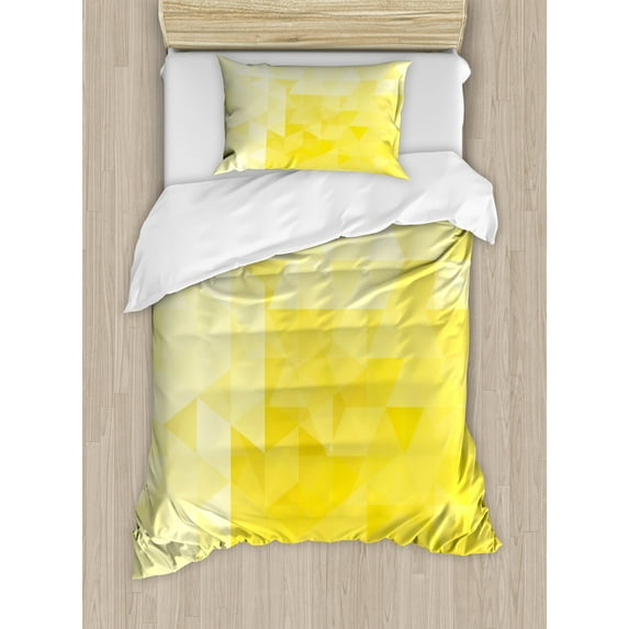 Ambesonne Yellow Duvet Cover Sets, Retro Triangles Mosaic, 2-Twin, Yellow