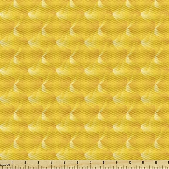 Ambesonne Yellow Fabric by the Yard Upholstery, Lines and Swirling Motifs, 5 Yards, Yellow