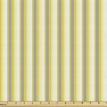 Ambesonne Yellow Fabric by the Yard Upholstery, Stripes in Soft Colors, 10 Yards, Yellow Grey Coconut