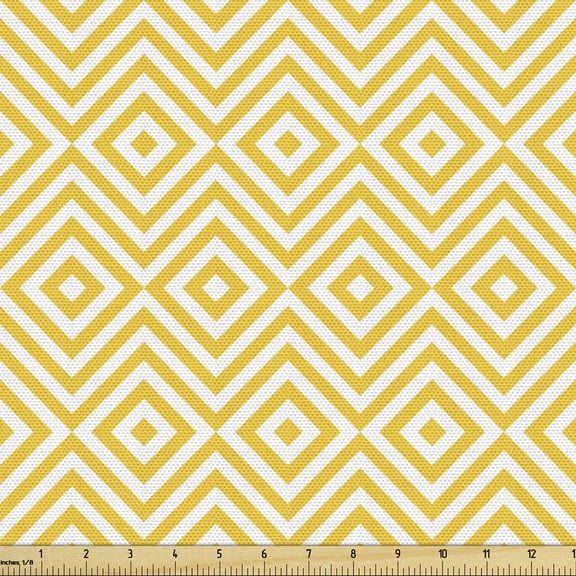 Ambesonne Yellow Fabric by the Yard Upholstery, Zig Zag, 2 Yards, Marigold White