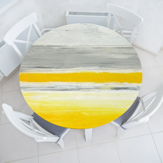 Ambesonne Yellow Fitted Round Tablecloth, Watercolor Art Design, 40"- 44" Diameter, Pale Green Earth Yellow