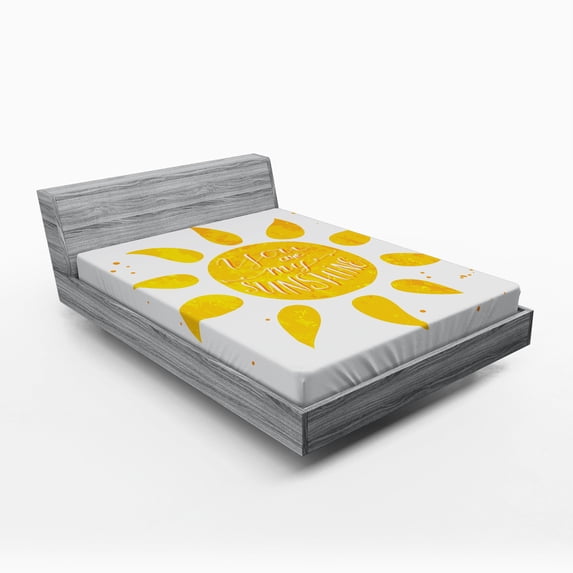 Ambesonne Yellow Fitted Sheet, Sun Romance Words White, Full Size, Yellow