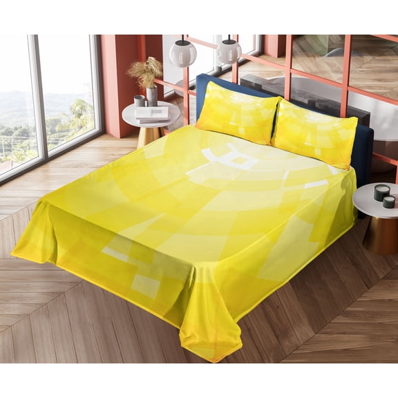 Ambesonne Yellow Fitted & Top Sheet Set with Shams, Modern Circular Mosaic, Yellow