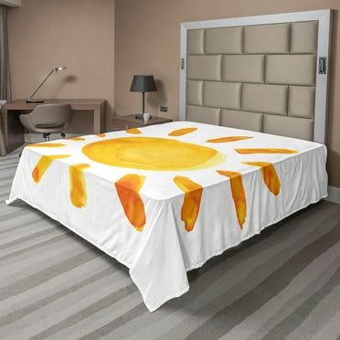 Ambesonne Yellow Flat Sheet, Watercolor Sun, California King, Yellow