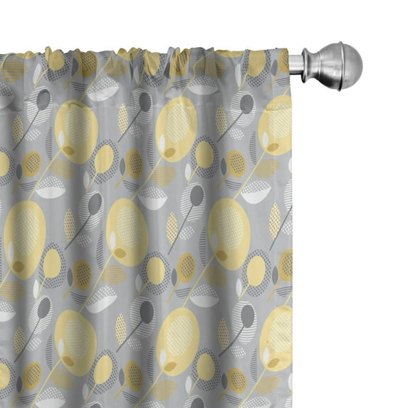 Ambesonne Yellow Flower Curtains, 60's Pattern, Pair of 28"x84", Pale Yellow Pale Grey