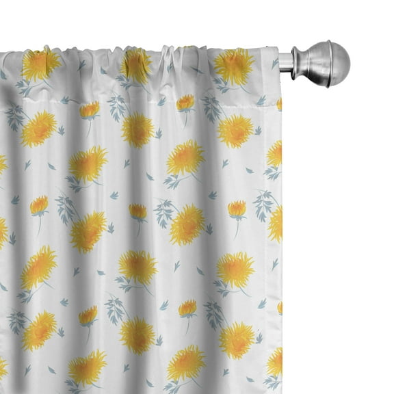 Ambesonne Yellow Flower Curtains, Autumn Florets, Pair of 28"x63", Mustard Pale Grey