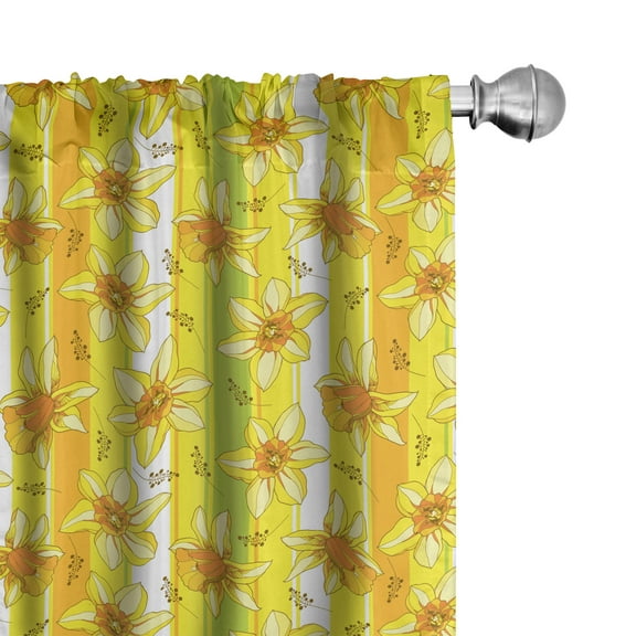 Ambesonne Yellow Flower Curtains, Narcissus Blossom, Pair of 28"x84", Yellow Apple Green
