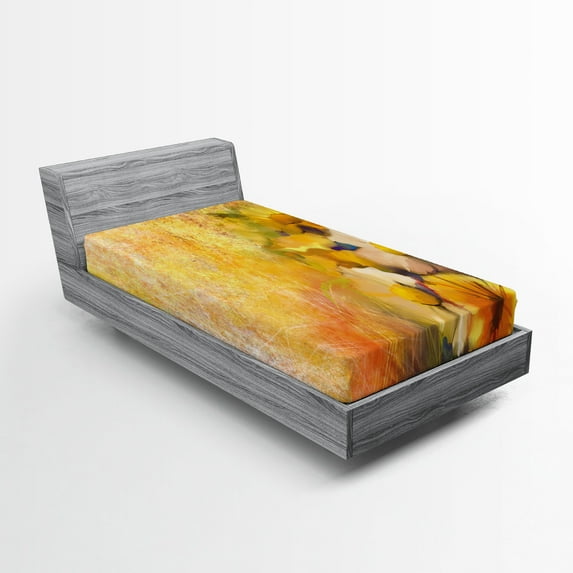 Ambesonne Yellow Flower Fitted Sheet, Rose Painting, Twin XL Size, Mustard Orange