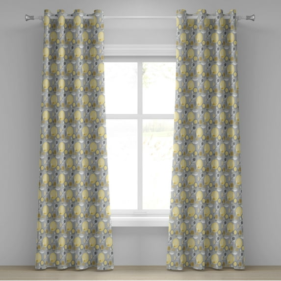 Ambesonne Yellow Flower Grommet Curtain, 60's Pattern, 50" x 108", Pale Yellow Pale Grey