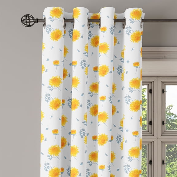 Ambesonne Yellow Flower Grommet Curtain Single Panel, Autumn Florets, 50"x60", Mustard Pale Grey