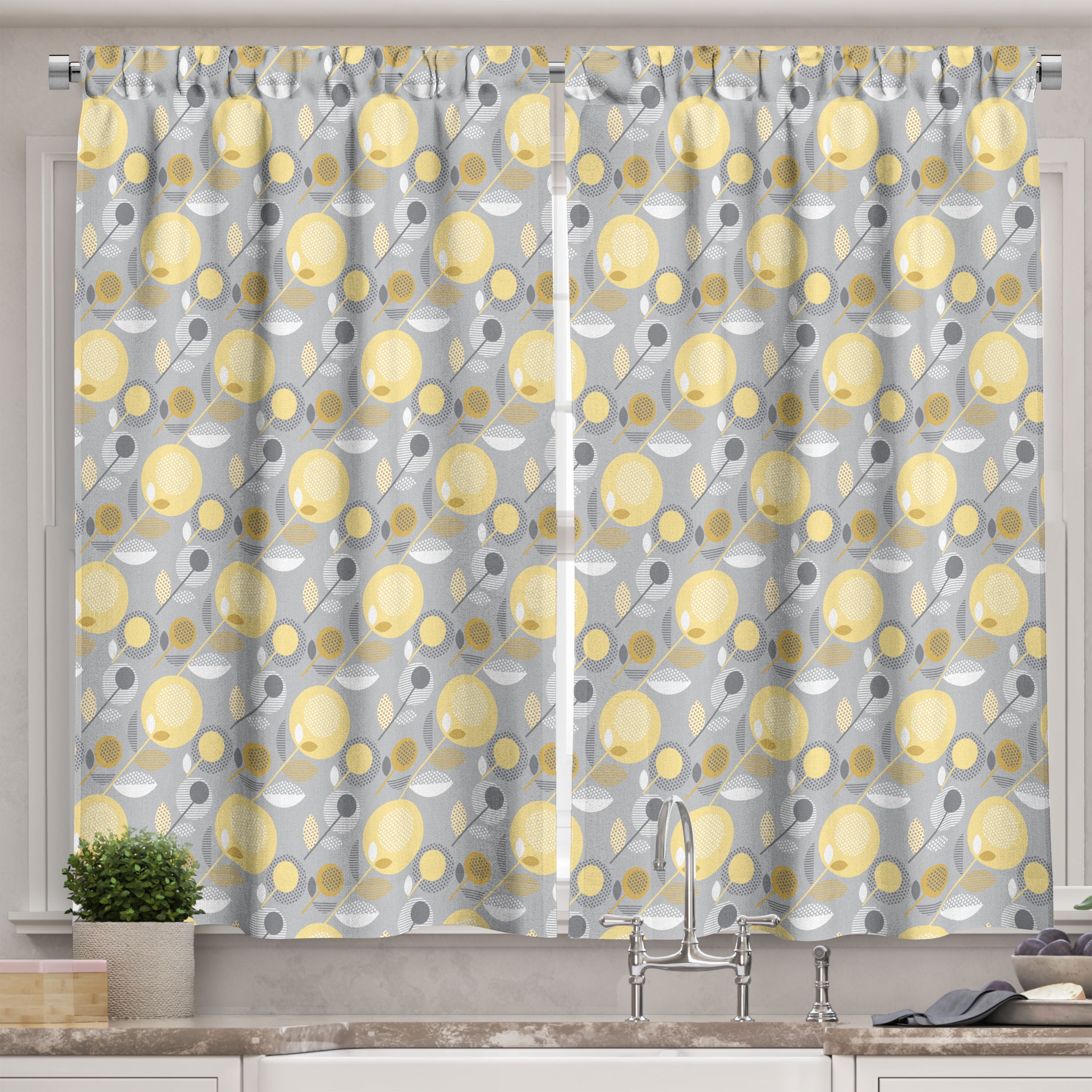 Ambesonne Yellow Flower Kitchen Curtains, 60's Pattern, 55"x39", Pale Yellow Pale Grey - Walmart.com