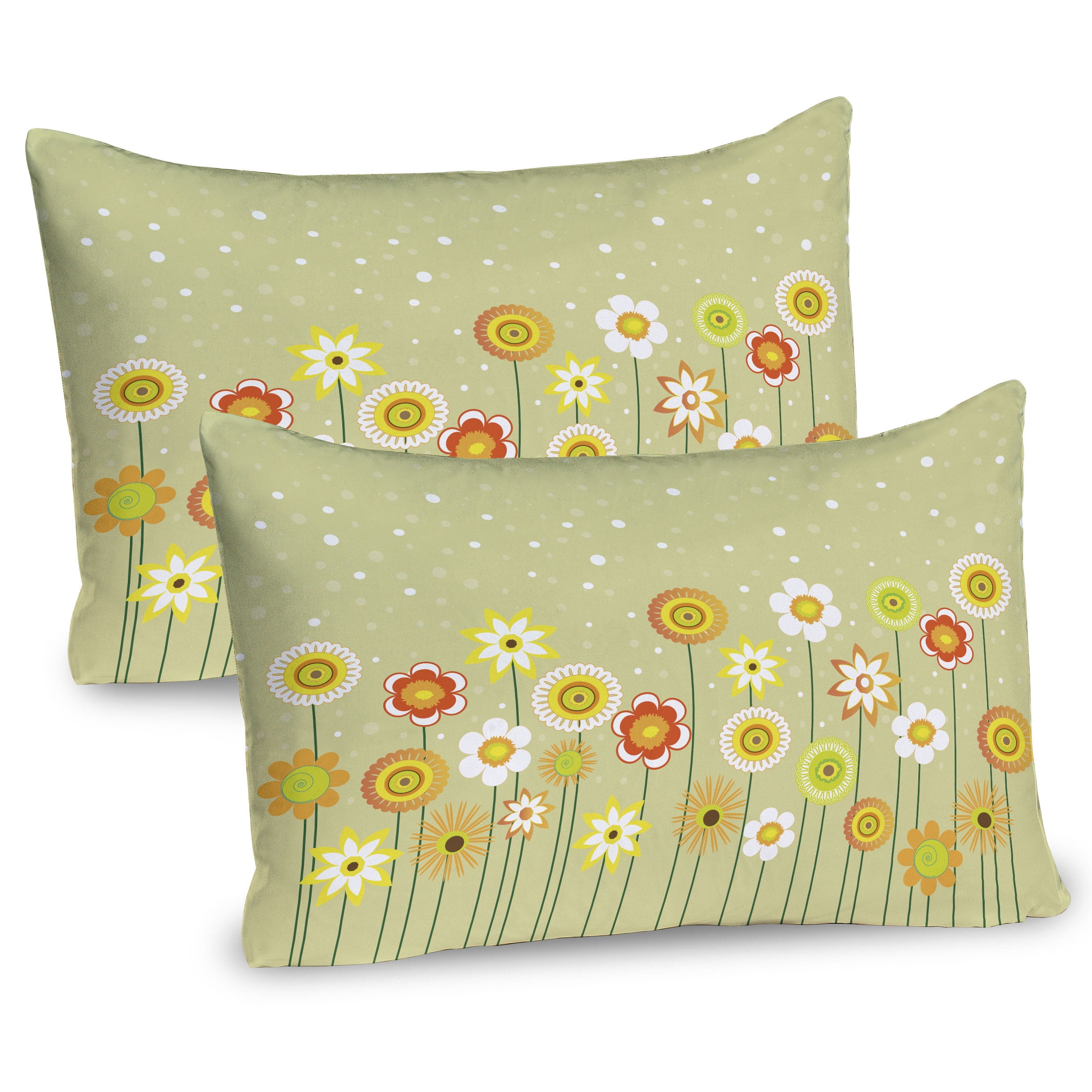 Pale Green and Yellow Floral Microfiber Pillow Shams 36" x 20" Set of 2