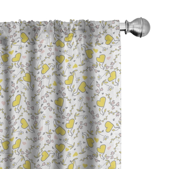 Ambesonne Yellow Flowers Curtains, Pastel Romantic Look, Pair of 28"x84", Mustard Blush Grey